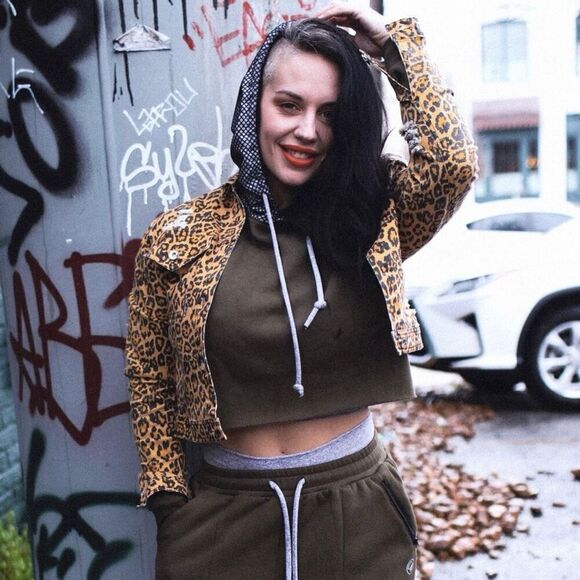 NWT Celestial Bodiez rebel leopard blackout collection denim jacket size large - Picture 9 of 10